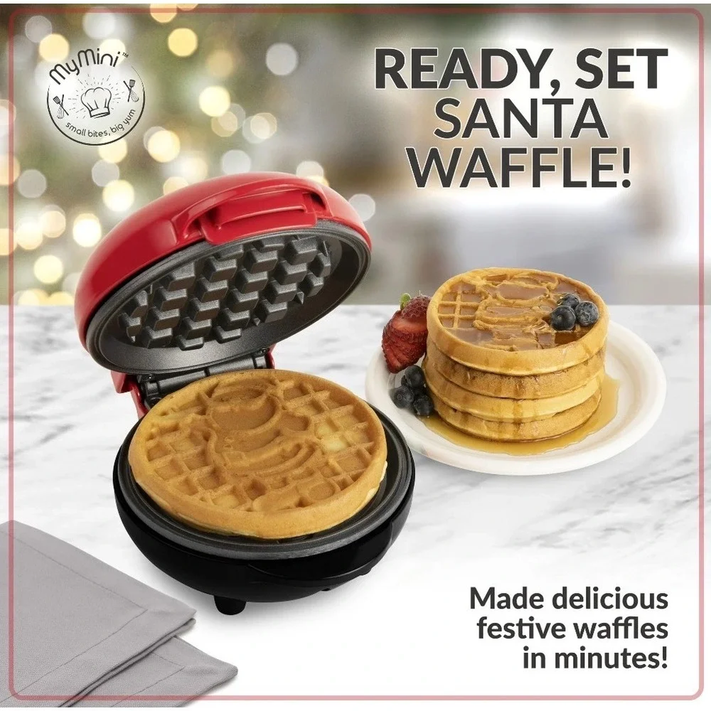 Nostalgia MyMini Santa Mini Waffle Maker 5 Inch‎ Nonstick Electric Breakfast